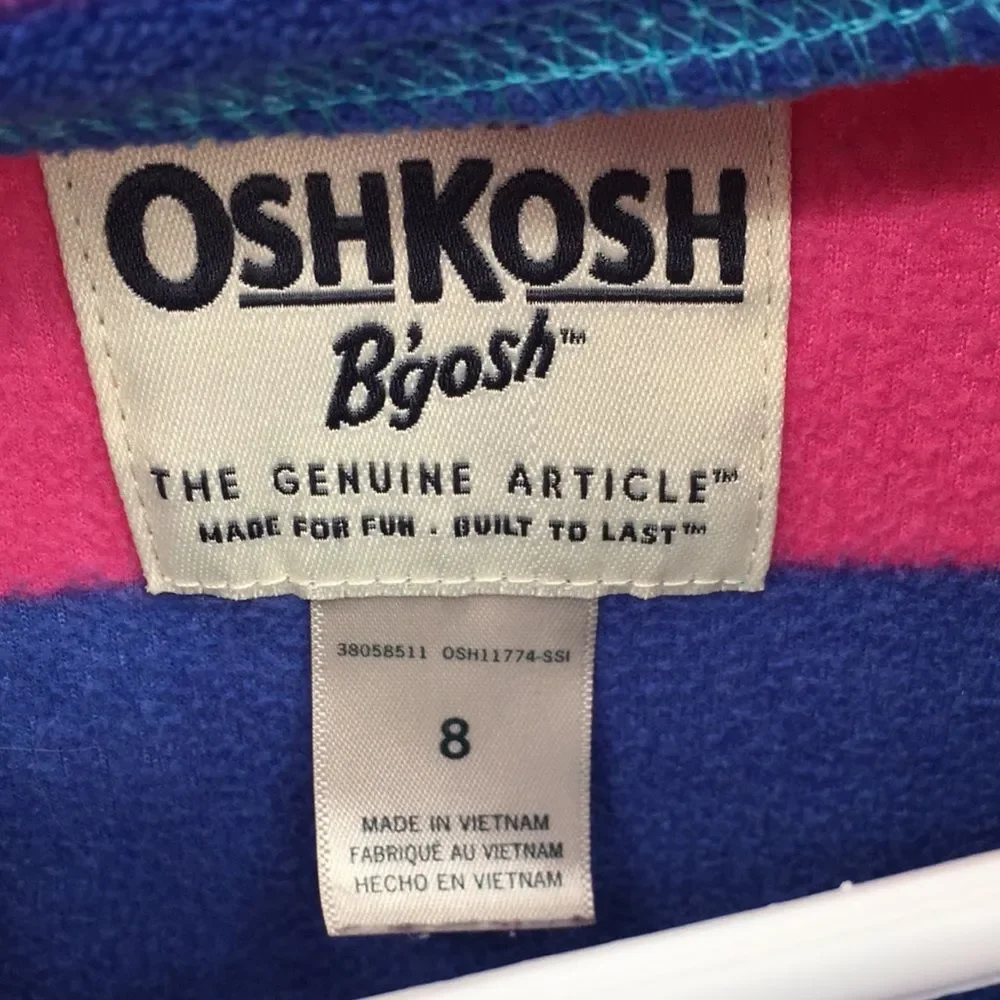 OshKosh B'gosh Girls' Multi-Color Rainbow Stripe Fleece Pullover 8
